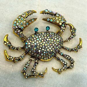 Sparkling crystals and Gold Crab Brooch